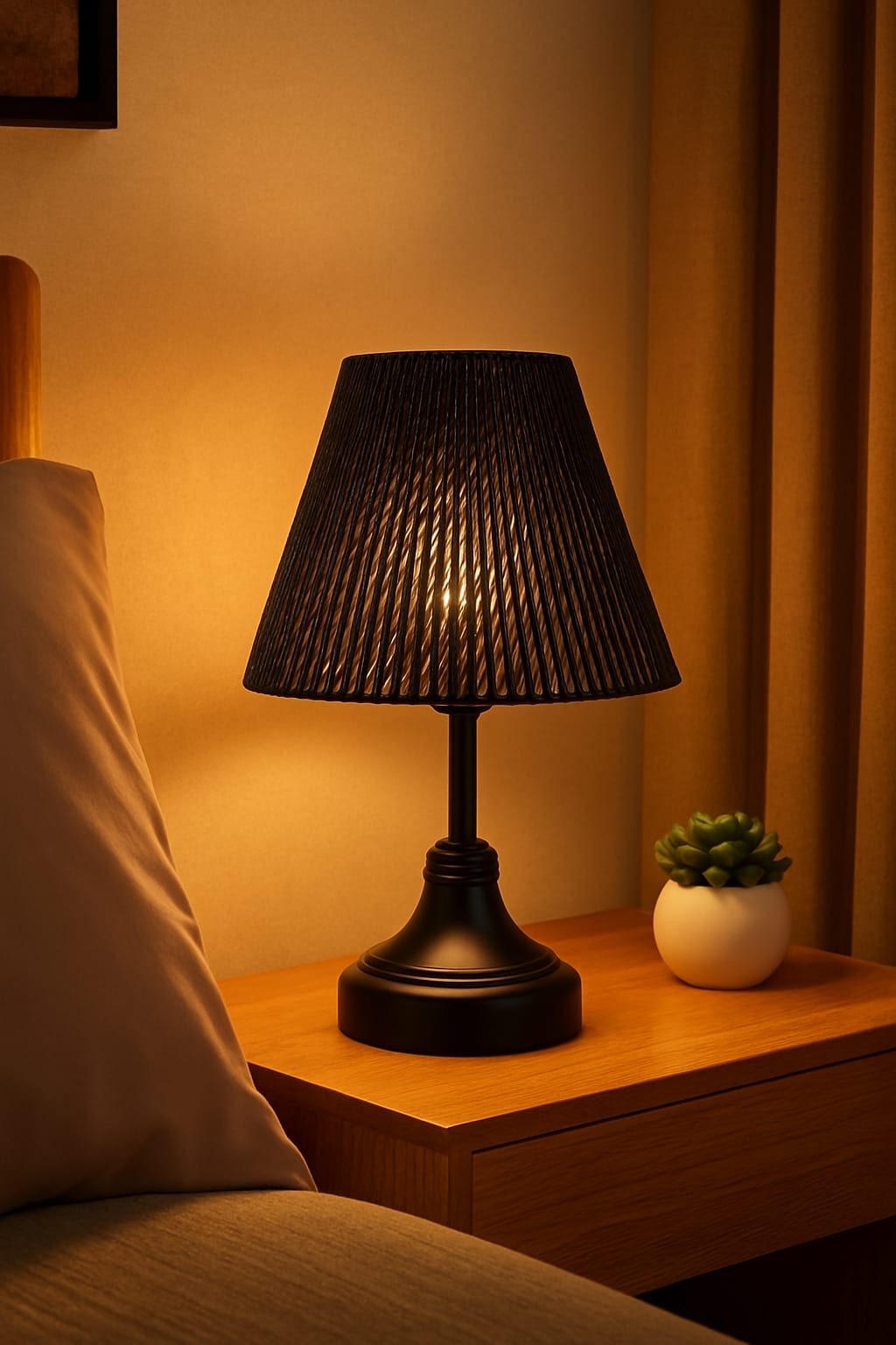 Cozy Black Rope-Textured Lamp