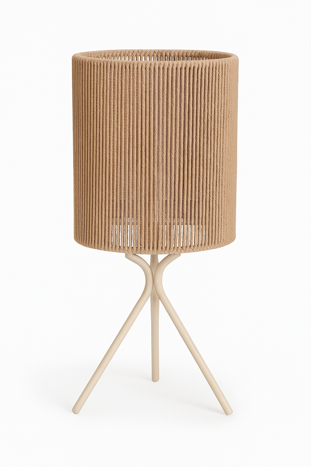 Beige Cylindrical Rope Table Lamp with Tripod Base