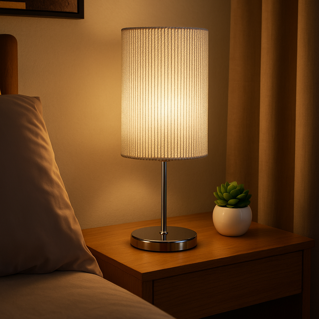 Modern Cylindrical Table Lamp with Chrome Base