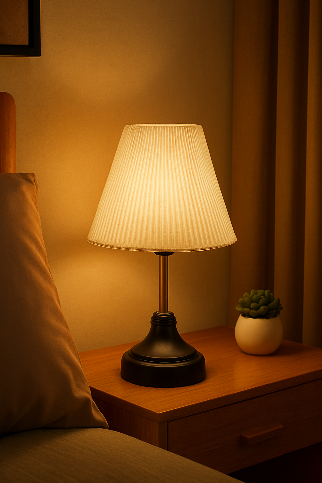 Elegant White Pleated Table Lamp with Black Base